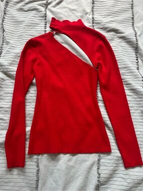 Alexander Wang Red Zip Cutout Mock Neck Top S/M